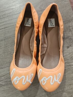 Ellen Degeneres Orange Ballet Flats with 'Love' Embroidery